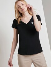 Basic T-Shirt mit Brustprint - Frauen - Deep Black Basic T-Shirt mit Brustprint - Frauen - Deep Black - 5 - TOM TAILOR Denim