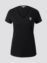 Basic T-Shirt mit Brustprint - Frauen - Deep Black Basic T-Shirt mit Brustprint - Frauen - Deep Black - 7 - TOM TAILOR Denim