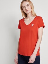 Basic T-Shirt mit Brustprint - Frauen - brilliant red Basic T-Shirt mit Brustprint - Frauen - brilliant red - 5 - TOM TAILOR Denim
