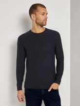 Basic Pullover mit Streifenstruktur - Männer - Knitted Navy Basic Pullover mit Streifenstruktur - Männer - Knitted Navy - 1 - TOM TAILOR