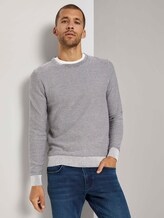 Basic Pullover mit Streifenstruktur - Männer - Light Medium Grey Melange Basic Pullover mit Streifenstruktur - Männer - Light Medium Grey Melange - 5 - TOM TAILOR