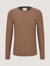 Basic pullover with a striped pattern - Men - brown oak melange Basic pullover with a striped pattern - Men - brown oak melange - 7 - TOM TAILOR