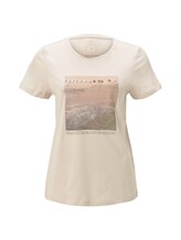TOM TAILOR Damen T-Shirt mit Motivprint, beige, Gr.S