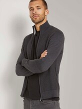 Strukturierte Strickjacke mit Stehkragen - Männer - Black Grey Melange Strukturierte Strickjacke mit Stehkragen - Männer - Black Grey Melange - 5 - TOM TAILOR