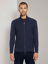 Strukturierte Strickjacke mit Stehkragen - Männer - Knitted Navy Strukturierte Strickjacke mit Stehkragen - Männer - Knitted Navy - 1 - TOM TAILOR