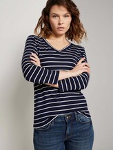 Shirt mit V-Ausschnitt - Frauen - navy stripe Shirt mit V-Ausschnitt - Frauen - navy stripe - 5 - TOM TAILOR