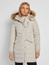 Lange Pufferjacke mit Fellbesatz - Frauen - dusty alabaster Lange Pufferjacke mit Fellbesatz - Frauen - dusty alabaster - 1 - TOM TAILOR