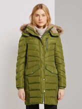 Lange Pufferjacke mit Fellbesatz - Frauen - wood green Lange Pufferjacke mit Fellbesatz - Frauen - wood green - 1 - TOM TAILOR