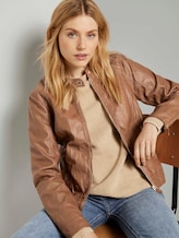 Faux leather biker jacket - Women - light chestnut Faux leather biker jacket - Women - light chestnut - 5 - TOM TAILOR