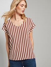 Gemusterte Kurzarm-Tunikabluse - Frauen - rust white vertical stripe Gemusterte Kurzarm-Tunikabluse - Frauen - rust white vertical stripe - 5 - TOM TAILOR Denim