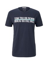 TOM TAILOR DENIM Herren T-Shirt mit Logo-Schriftprint, blau, Gr.S