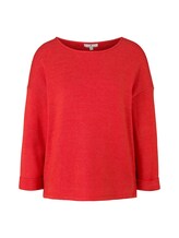 TOM TAILOR Damen Meliertes Sweatshirt mit 3/4-Arm, rot, Gr.XXXL