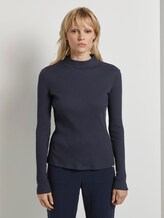 Ribbed long-sleeved top with a stand-up collar - Women - Sky Captain Blue Ribbed long-sleeved top with a stand-up collar - Women - Sky Captain Blue - 1 - Mine to five