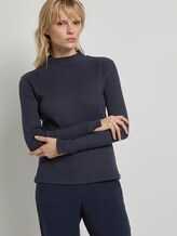 Ribbed long-sleeved top with a stand-up collar - Women - Sky Captain Blue Ribbed long-sleeved top with a stand-up collar - Women - Sky Captain Blue - 5 - Mine to five