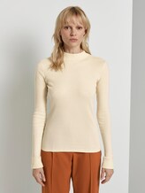 Geripptes Langarmshirt mit Stehkragen - Frauen - light soft sand Geripptes Langarmshirt mit Stehkragen - Frauen - light soft sand - 1 - Mine to five
