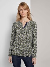 Gemusterte Henley-Bluse mit Turn-Ups - Frauen - navy green floral design Gemusterte Henley-Bluse mit Turn-Ups - Frauen - navy green floral design - 1 - TOM TAILOR