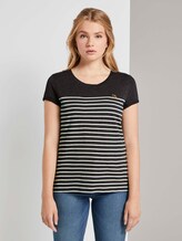 Gestreiftes T-Shirt mit kleiner Stickerei - Frauen - Shale Grey Melange Gestreiftes T-Shirt mit kleiner Stickerei - Frauen - Shale Grey Melange - 1 - TOM TAILOR Denim