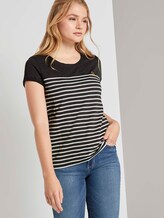 Gestreiftes T-Shirt mit kleiner Stickerei - Frauen - Shale Grey Melange Gestreiftes T-Shirt mit kleiner Stickerei - Frauen - Shale Grey Melange - 5 - TOM TAILOR Denim