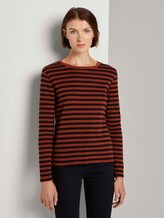 Gestreiftes Langarmshirt - Frauen - rust black stripe Gestreiftes Langarmshirt - Frauen - rust black stripe - 1 - TOM TAILOR Denim