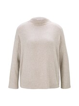 TOM TAILOR DENIM Damen Meliertes Sweatshirt mit Stehkragen, beige, Gr.XL