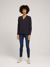 Gemusterte Bluse mit V-Ausschnitt - Frauen - navy orange dot design Gemusterte Bluse mit V-Ausschnitt - Frauen - navy orange dot design - 3 - Mine to five