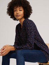 Gemusterte Bluse mit V-Ausschnitt - Frauen - navy orange dot design Gemusterte Bluse mit V-Ausschnitt - Frauen - navy orange dot design - 5 - Mine to five
