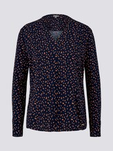 Gemusterte Bluse mit V-Ausschnitt - Frauen - navy orange dot design Gemusterte Bluse mit V-Ausschnitt - Frauen - navy orange dot design - 7 - Mine to five