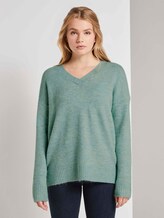 Pullover mit V-Ausschnitt - Frauen - mineral stone blue melange Pullover mit V-Ausschnitt - Frauen - mineral stone blue melange - 1 - TOM TAILOR Denim