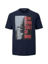 TOM TAILOR Herren T-Shirt mit "New York" Print, blau, unifarben mit Print, Gr.2XL
