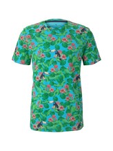 TOM TAILOR Herren T-Shirt mit tropischem Allover-Print, blau, Gr.XL