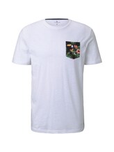 TOM TAILOR Herren T-Shirt mit gemusterter Brusttasche, weiß, Gr.XL