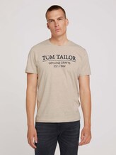 T-Shirt with a logo print - Men - cosy soft beige melange T-Shirt with a logo print - Men - cosy soft beige melange - 1 - TOM TAILOR