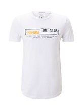 TOM TAILOR DENIM Herren T-Shirt mit Logo-Print, weiß, Gr.L