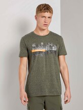 Meliertes T-Shirt mit Fotoprint - Männer - dry greyish olive melange Meliertes T-Shirt mit Fotoprint - Männer - dry greyish olive melange - 1 - TOM TAILOR Denim