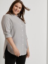 Curvy - Gestreifte Longbluse mit Turn-Ups - Frauen - offwhite charcoal stripe Curvy - Gestreifte Longbluse mit Turn-Ups - Frauen - offwhite charcoal stripe - 5 - My True Me