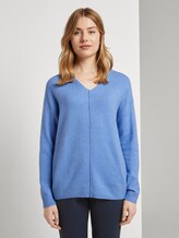 Pullover mit V-Ausschnitt - Frauen - sea blue melange Pullover mit V-Ausschnitt - Frauen - sea blue melange - 1 - TOM TAILOR