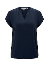 TOM TAILOR Damen Henley-Bluse mit elastischem Bund, blau, Gr.42