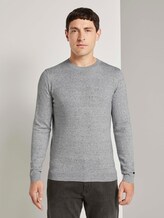 Basic Pullover in Mélange-Optik - Männer - white blue heather yarn Basic Pullover in Mélange-Optik - Männer - white blue heather yarn - 1 - TOM TAILOR