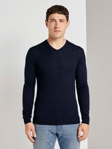 Feiner Pullover aus Merinowolle - Männer - Knitted Navy Melange Feiner Pullover aus Merinowolle - Männer - Knitted Navy Melange - 1 - TOM TAILOR