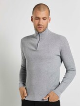Gerippter Pullover mit Troyer-Kragen - Männer - Light Soft Grey Melange Gerippter Pullover mit Troyer-Kragen - Männer - Light Soft Grey Melange - 1 - TOM TAILOR