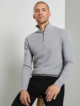 Gerippter Pullover mit Troyer-Kragen - Männer - Light Soft Grey Melange Gerippter Pullover mit Troyer-Kragen - Männer - Light Soft Grey Melange - 5 - TOM TAILOR