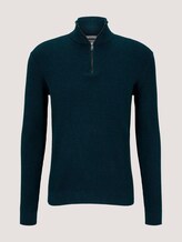 Gerippter Pullover mit Troyer-Kragen - Männer - sapphire green melange Gerippter Pullover mit Troyer-Kragen - Männer - sapphire green melange - 7 - TOM TAILOR