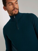 Gerippter Pullover mit Troyer-Kragen - Männer - sapphire green melange Gerippter Pullover mit Troyer-Kragen - Männer - sapphire green melange - 9 - TOM TAILOR