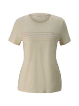 TOM TAILOR DENIM Damen T-Shirt mit Streifenprint, beige, Gr.S