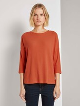 Geripptes Langarmshirt mit Fledermausärmeln - Frauen - burnt coral Geripptes Langarmshirt mit Fledermausärmeln - Frauen - burnt coral - 1 - TOM TAILOR Denim