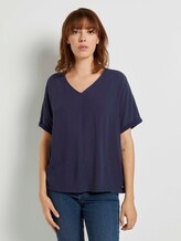 Crêpe T-Shirt im Materialmix - Frauen - Real Navy Blue Crêpe T-Shirt im Materialmix - Frauen - Real Navy Blue - 1 - TOM TAILOR Denim