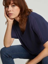 Crêpe T-Shirt im Materialmix - Frauen - Real Navy Blue Crêpe T-Shirt im Materialmix - Frauen - Real Navy Blue - 9 - TOM TAILOR Denim