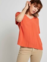 Crêpe T-Shirt im Materialmix - Frauen - burnt coral Crêpe T-Shirt im Materialmix - Frauen - burnt coral - 5 - TOM TAILOR Denim