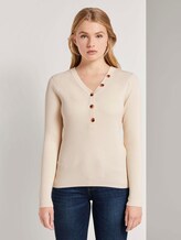 Geribde Henley Neck Pullover - Vrouwen - soft creme beige Geribde Henley Neck Pullover - Vrouwen - soft creme beige - 1 - TOM TAILOR Denim