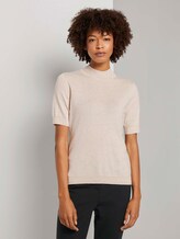 Kurzarm Pullover mit Stehkragen - Frauen - light powder beige melange Kurzarm Pullover mit Stehkragen - Frauen - light powder beige melange - 1 - Mine to five